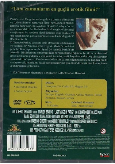 Paris'te Son Tango Last Tango In Paris Dvd