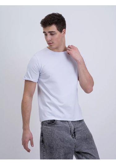 Modalına Beyaz Pamuklu Düz Renkli Basic Tişö 201775924 Beyaz