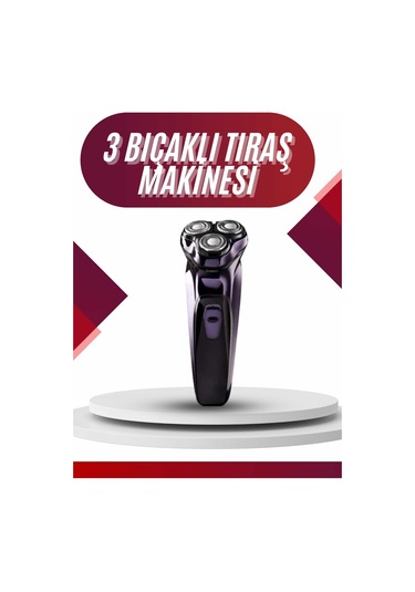 3 Bıçaklı Döner Başlıklı Sakal Sıfır Alma Tıraş Makinesi Profesyonel Paslanmaz Çelik