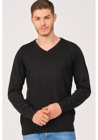 V0002 Dewberry Erkek V Yaka Kazak-siyah Siyah