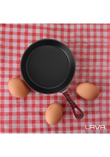 Lava Döküm Yuvarlak Kızartma Tavası Yekpare Saplı. Çap Ø 20cm. Bordo