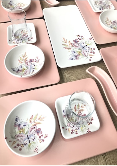 Keramika Siera Bahar Serisi 27 Parça 6 Kişilik Kahvaltı Takımı Beyaz - Mavi