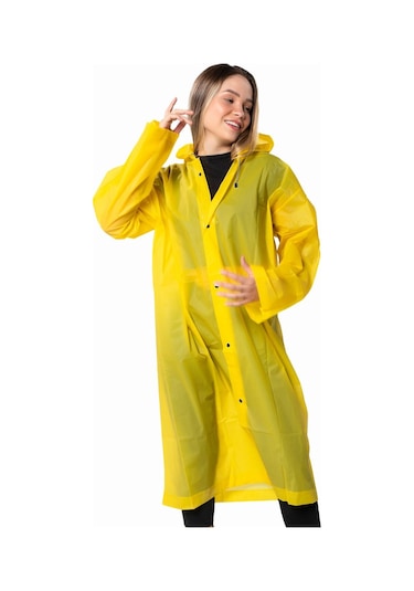 Marlux Unisex Su Rüzgar Geçirmez Kapüşonlu Çıtçıt Düğme Eva Yağmurluk - Sarı - Lacivert