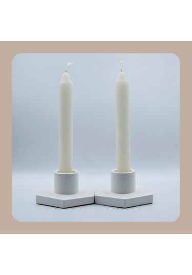 Lumen Dekoratif 2'li Mumluk & Şamdan Seti El Yapımı Obje Minimalist Tasarım Beyaz