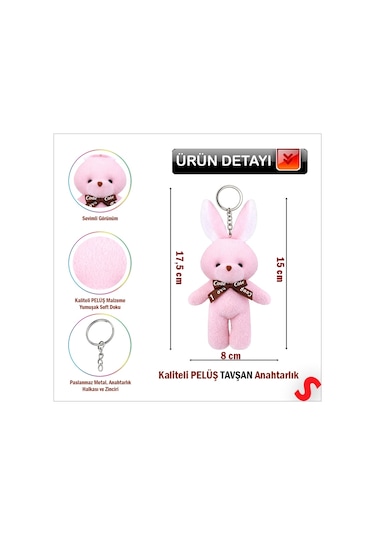 Pelüş Tavşan Anahtarlık, 15 Cm X 8 Cm - Pembe