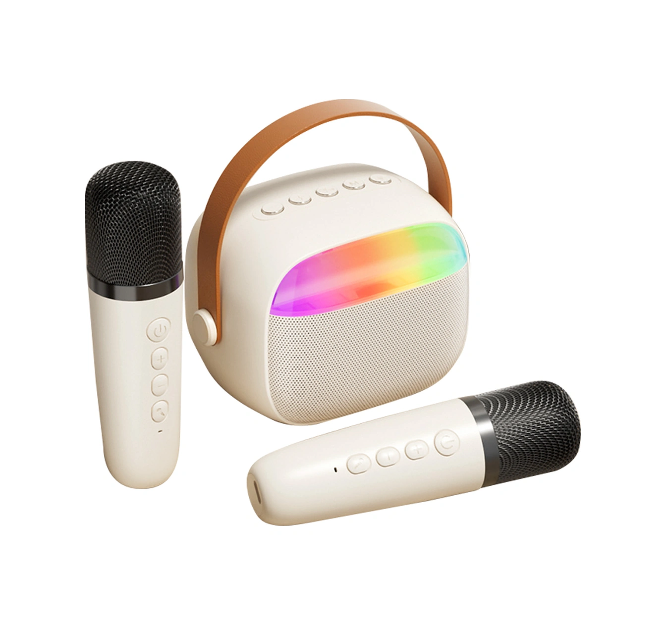 Geeroyoo K30 Beyaz Bluetooth 5.0 Hoparlör, Dış Mekan Taşınabilir, 6w Ses, Çift Mikrofon İle Karaoke, Renkli Işık Efekti, 1200mah Pil