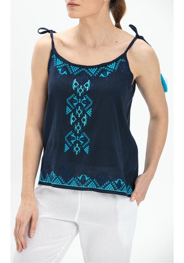 Askılı Şile Bezi Atiye Bluz Lacivert Lcvt