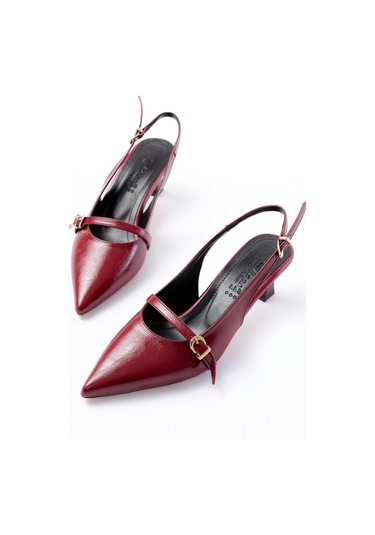 H-470 Bordo Rugan Baret Tokalı Arkası Açık Günlük Kadın Sandalet Bordo