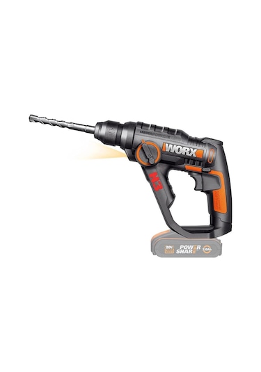 Worx WX390.9 20V 1.2J Profesyonel SDS-Plus Pnömatik Şarjlı Matkap + 8 Adet Uç + Mandren (Akü Dahil Değildir)