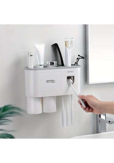 Fastbuy Challenger Siyah 3 Bardak Duvara Monte Diş Fırçası Tutucu Seti Açmaya Gerek Yok Yer Tasarruflu Siyah
