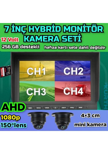 7''dvr Ekran 2 Ad 150 Derece Geniş Açı Ultra Mini Ahd Kamera Seti