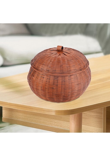 Suntek El Dokuma Balkabağı FYuvarlak Rattan Saklama Kutusu