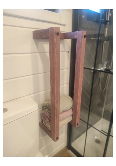 Masif Ahşap Eskitme Boyalı Banyo Havlu Askısı 2 Li Set Bronz