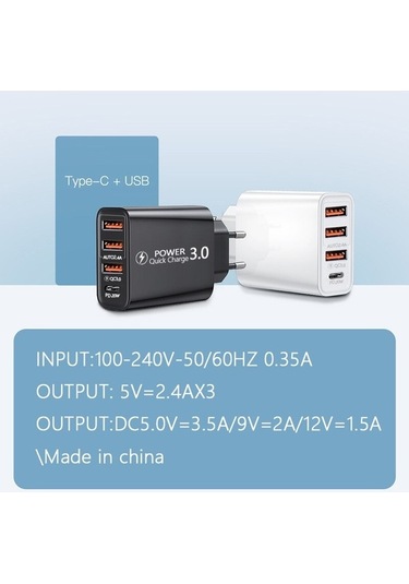 Prestigegoods 60w Usb Şarj Aleti Pd Qc 3.0 4 Port Hızlı Şarj Adaptörü İphone 13 12 11 Samsung Huawei P30 P50 Uyumlu Şarj Cihazı