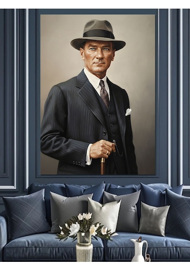 Şapkalı Mustafa Kemal Atatürk Dekoratif Kanvas - Mdf Ahşap Tablo