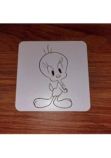 Lavanta Tasarım Tweety Ahşap Bardak Altlığı Beyaz
