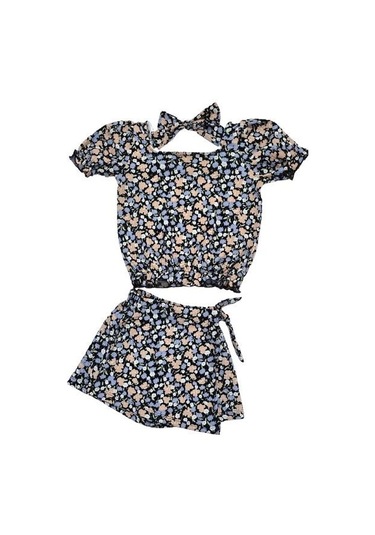 Çiçekli Şort Etekli Kız Çocuk Takım St07572 Siyah