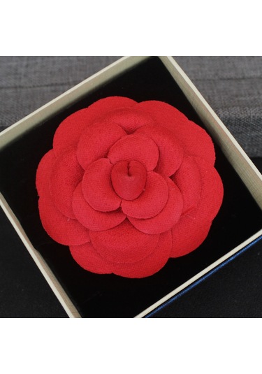 Lüks Siyah Beyaz Kumaş Kamelya Çiçek Broşu Kadın Büyük Gül New Red 7cm Kırmızı Çok Renkli
