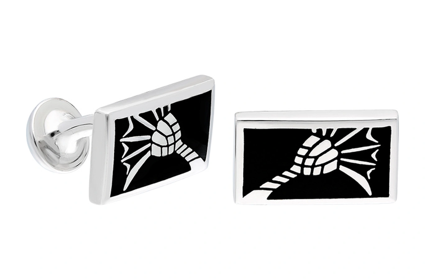 Joop Palmiye Figürlü 18 Ayar Beyaz Altın Kaplama Gümüş Erkek Kol Düğmesi Beyaz