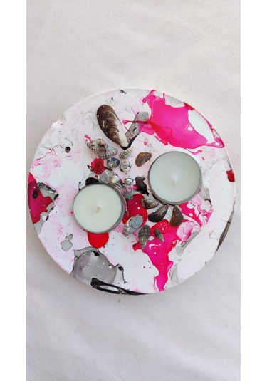 Fancyagnes El Yapımı Taş Tozu Mumluk Ve Mum 2li Set Beyaz