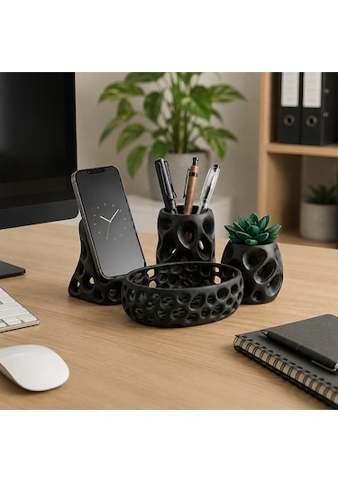 Fibrika Store Modern Geometrik Ofis Düzenleme Seti Siyah