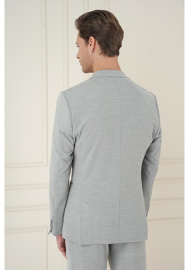 Comfort Fit Mono Yaka Çift Yırtmaç Torba Cep Casual Gri Ceket C 698 Gri