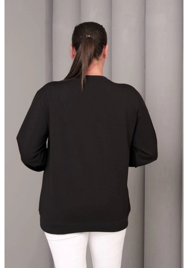 Çiçek Aplikeli Sweatshirt Siyah