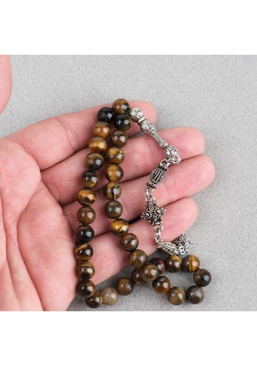 Kaplangözü Alpaka Püsküllü Küre Kesim 8.5mm Tesbih Ve Bileklik Seti Kahverengi