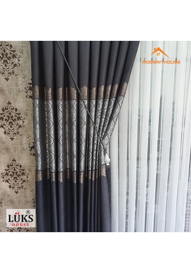 Lüks Antrasit Fon Pano Perde Sık Pile Tek Kanat - Modern House Ametist