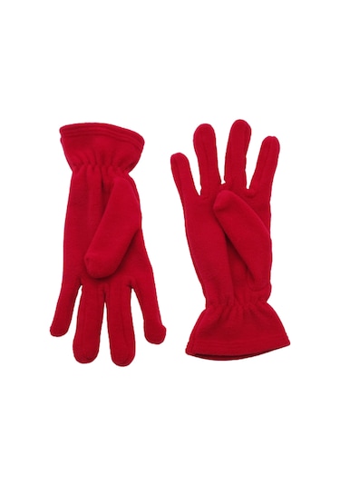 Kadın Kışlık Kırmızı Termal Polar Eldiven - Polar Bere 2'li Set Kırmızı