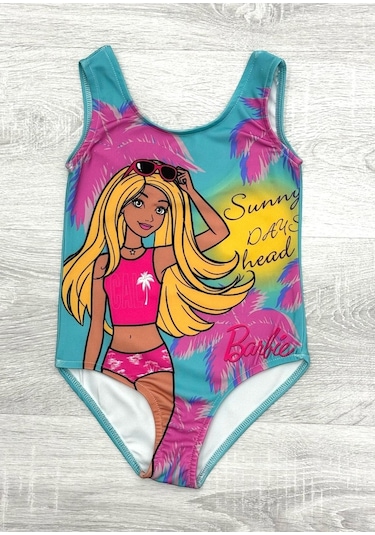 Kız Çocuk Görsel Baskılı Tek Parça Mayo 3-10 Yaş 12213 Turkuaz