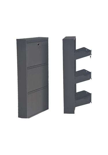 Kilitli 3'lü Metal Ayakkabılık - Antrasit