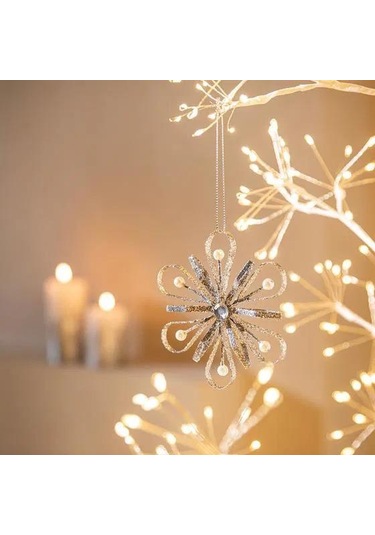 İncili 6 Yapraklı Gümüş Yılbaşı Ağaç Süsü Dekoratif Parlak Süsleme