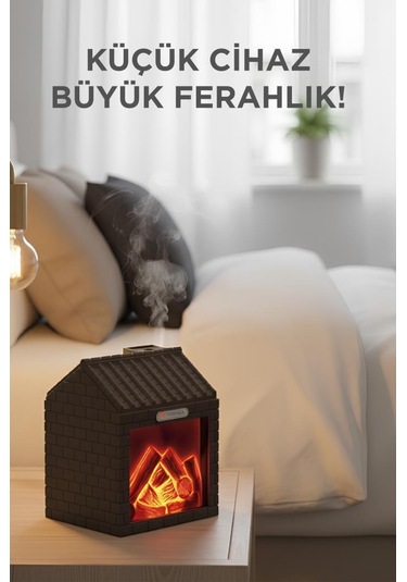 H9 Koyu Kahve Şömine Efektli 200ml Sessiz Ultrasonik House Hava Nemlendirici (İthalatçı Garantili)