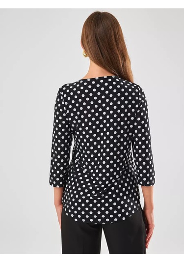 Velurteks 3/4 Kollu Ofis Günlük Bluz 212773912 Siyah Kristal