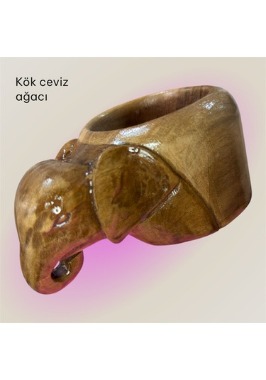 Ahşap El Oyması Fil Figürü Kuksa Bardak.