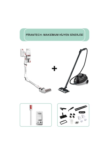 Pirantech ES-330 Pro Dikey Süpürge & CB-107C Profesyonel Buharlı Temizleyici