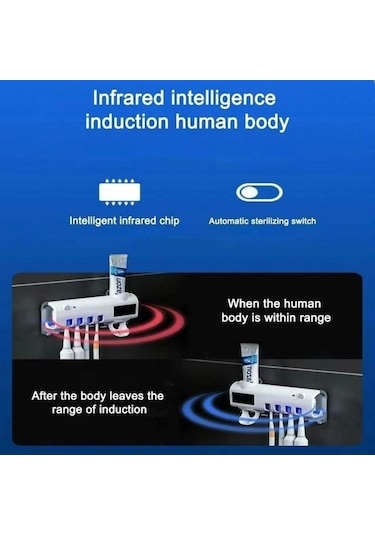 Jms Güneş Enerjisi Uv Işık Diş Fırçası Sterilizatörü Diş Fırçası Tutucu Otomatik Diş Macunu Sıkacağı Dağıtır Oa Beyaz