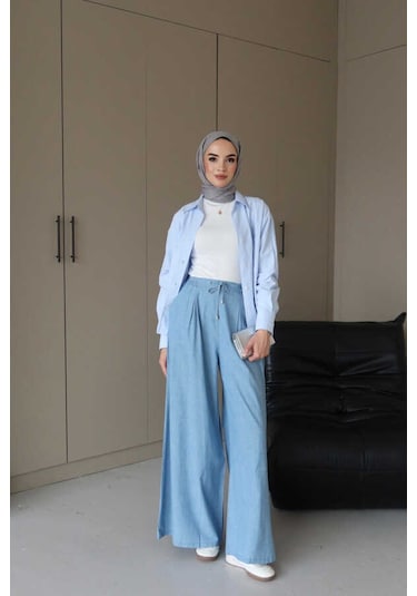 Neways 1167-denim Bol Paça Pantolon Mavi Mavi