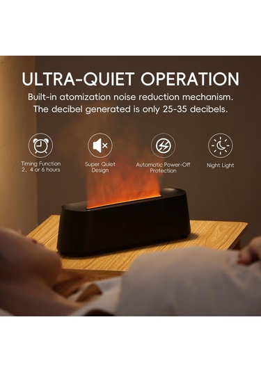 Uçucu Yağ Difüzör, Şömine Ateş Alevi Aromaterapi Difüzör, 250ml Serin Sis Nemlendirici, 7 Renkli Işıklı Aroma Difüzör, Uzaktan Kumanda, Zamanlayıcı Ve Otomatik Off, Oda Siyah