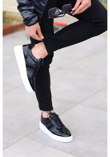 Shoetyle - Siyah Rugan Deri Bağcıklı Erkek Günlük Ayakkabı 101-9082-935-siyah Siyah