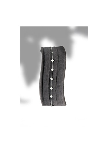 T-blk-09 Gümüş Renk İçi Beyaz Yonca Bileklik Gümüş