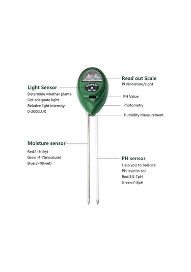 Qingmipy 3-in-1 Toprak Test Cihazı: Ph, Nem Ve Işık Seviyesi Ölçer - Bahçe Ve Saksı Bitkileri İçin Yeşil