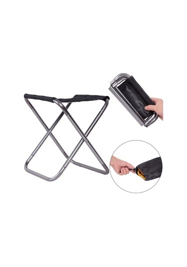 Novahub Açık Mekan Kamp Sandalyesi 7075 Alüminyum Balıkçı Barbekü Dışkısı, 24.5x22.5x27cm, Gümüş Gri Mavi Desen Mavi