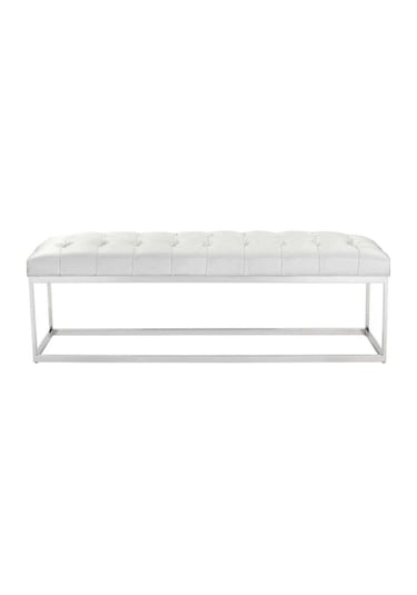 Nish Modern Döşemeli Beyaz Metal Ayaklı Bench Beyaz Altın