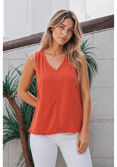 Fashion Friends Rahat Kalıp V Yaka Basic Bluz Bayan Bluz 26y0530k1 Kiremit