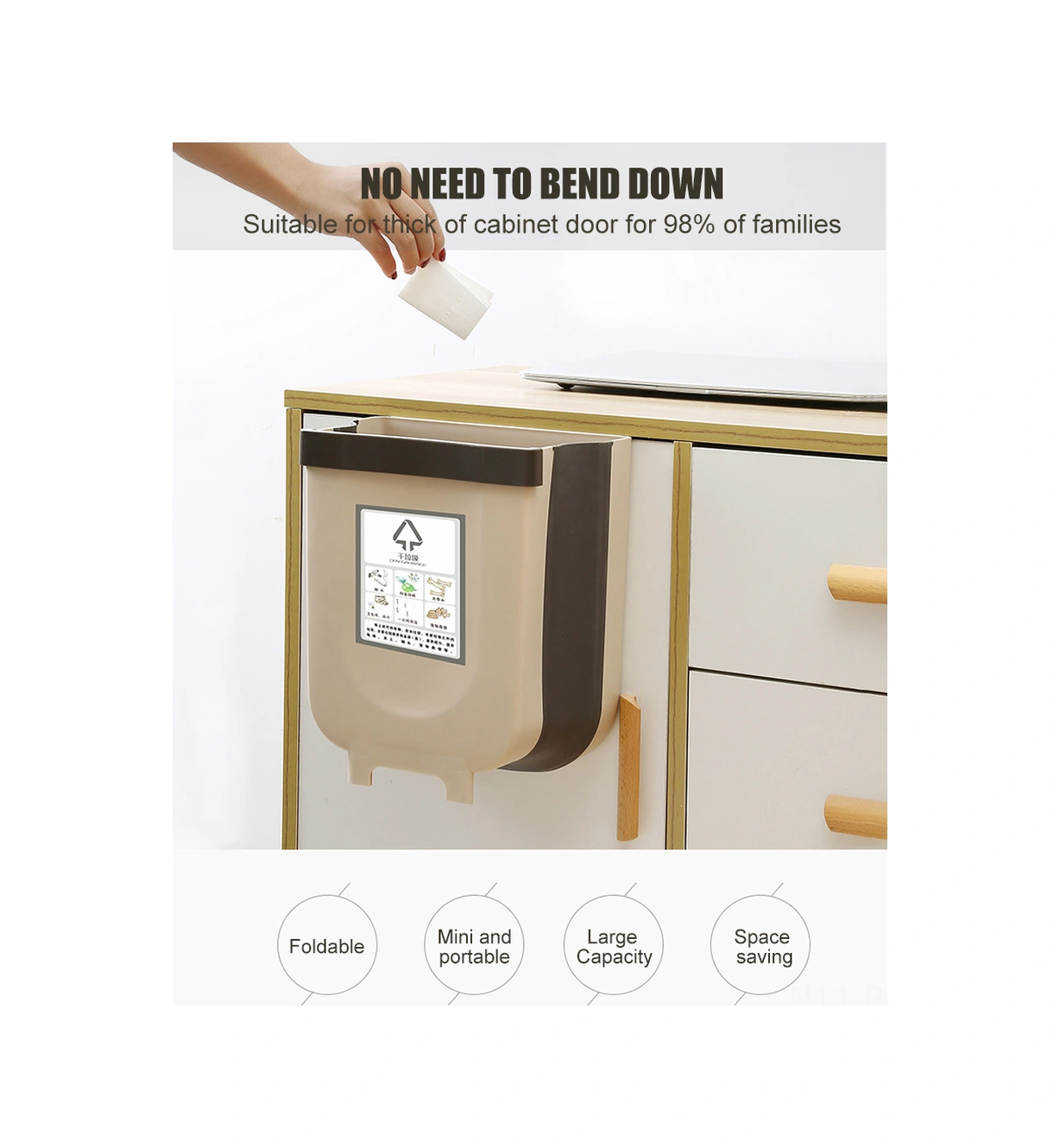 Padalink Ev, Araba, Mutfak Kullanıma Uygun Katlanabilir Duvar Takılı Atık Kutusu - Dayanıklı Pp+tpe Malzeme, Boşluk Tasarrufu, Beyaz Renk