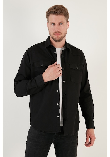 Buratti Pamuklu Regular Fit Çift Cepli Erkek Gömlek Cf24W116927 Siyah