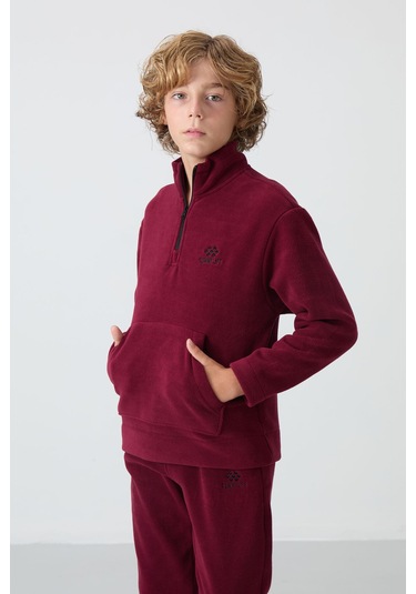 Tommy Life Erguvan Kalın Yumuşak Dokulu Standart Fit Nakışlı Polar Erkek Çocuk Eşofman Takım - 11218 Mor