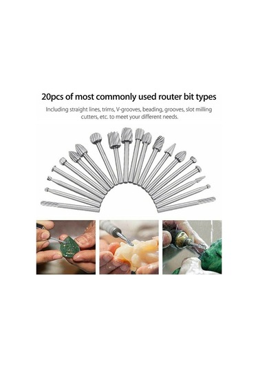 Pazly 20 Parça Karbür Döner Alet Seti - 3mm Saplı Dıy Ahşap Oyma Taşlama Aleti